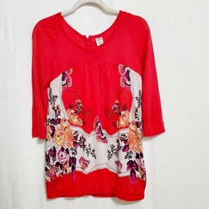 Free People Red Butterfly Print Top Large